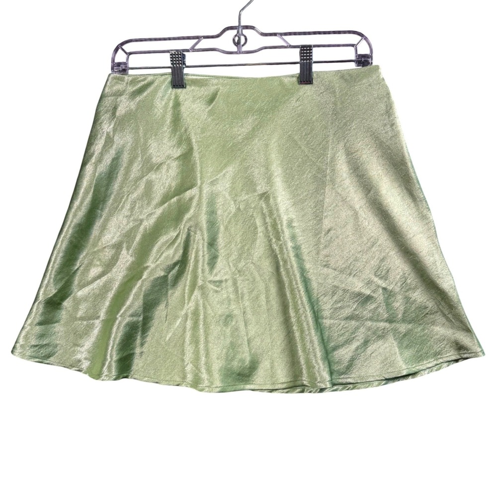 Satin Mini Skirt Sage Green Shimmer Coquette Balletcore Y2K Slip